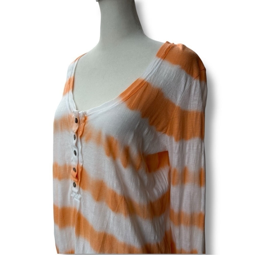 We The Free Orange and White Stripe Long Sleeve Henley Top | Small - Picture 4 of 11